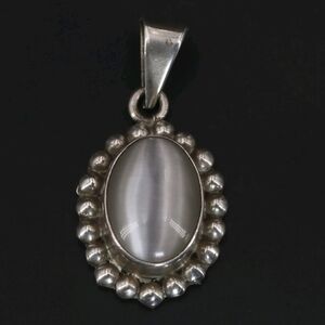Grey Cat's Eye Taxco Mexico 925 Silver Pendant. Signed. Vintage